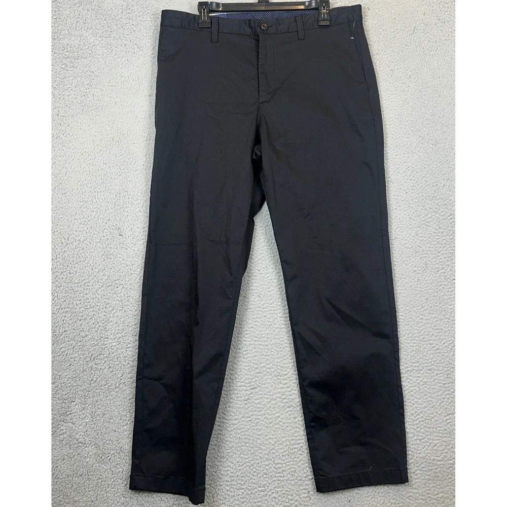 NEW Savile Row Company Pants Mens 36X32 Black Chino Stretch Flat Front Casual